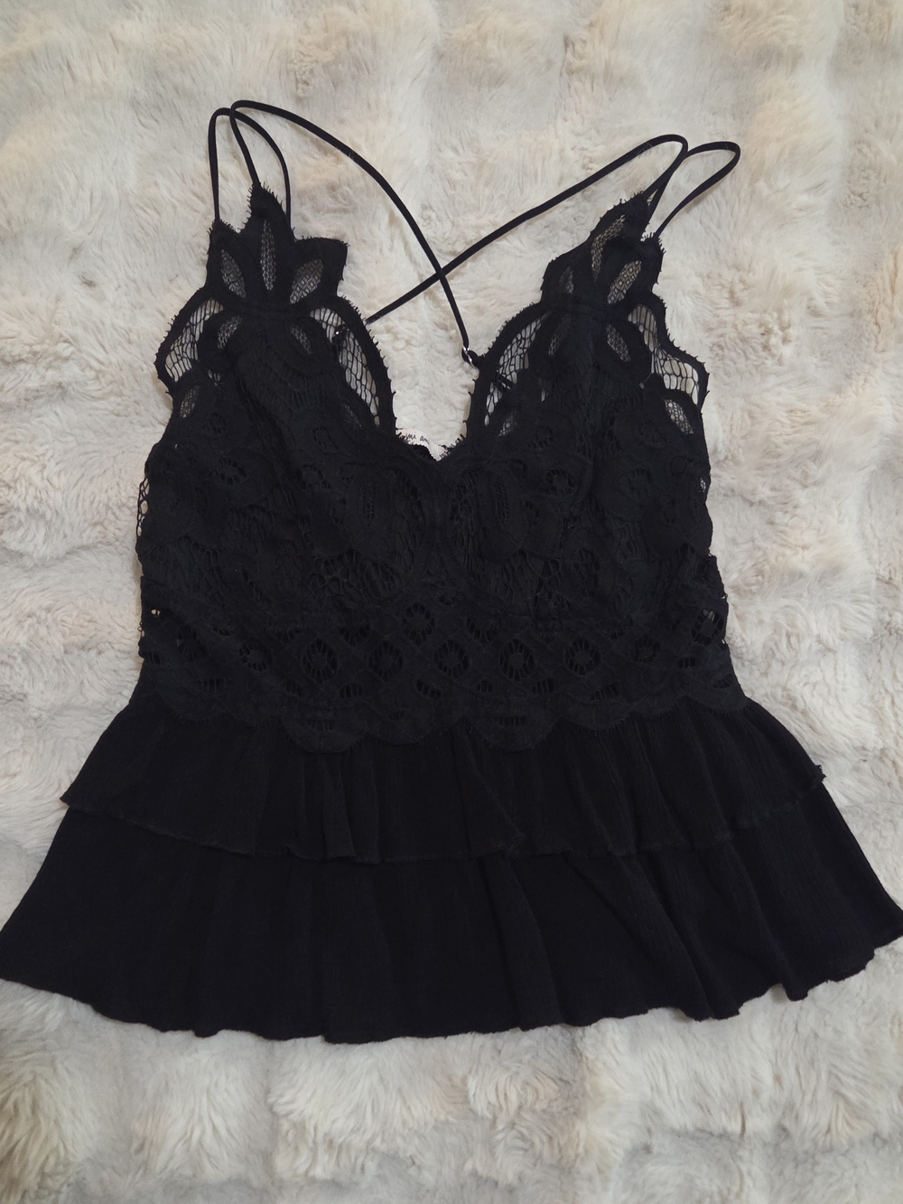Black Lace Ruffle Camisole Top Womens Medium